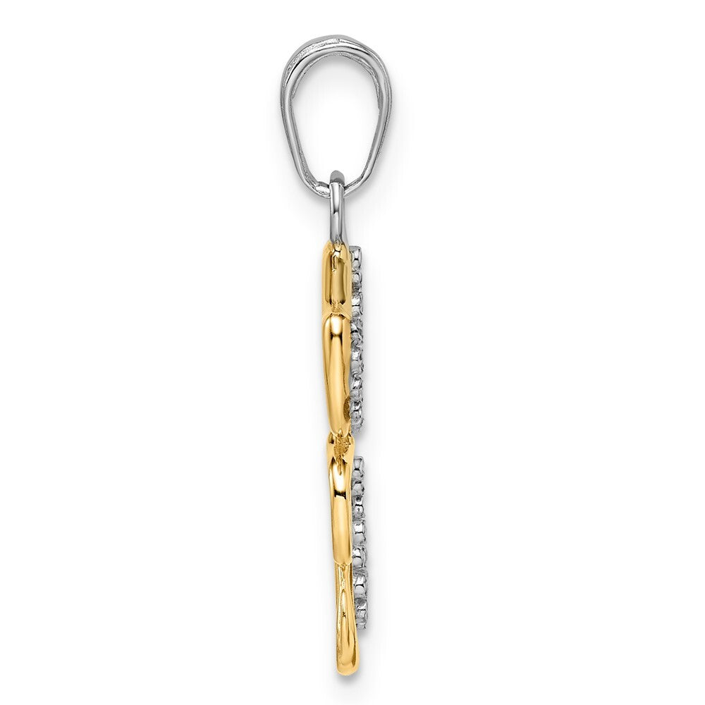 14k Yellow Gold and White Rhodium Diamond-cut Dog and Puppy Pendant
