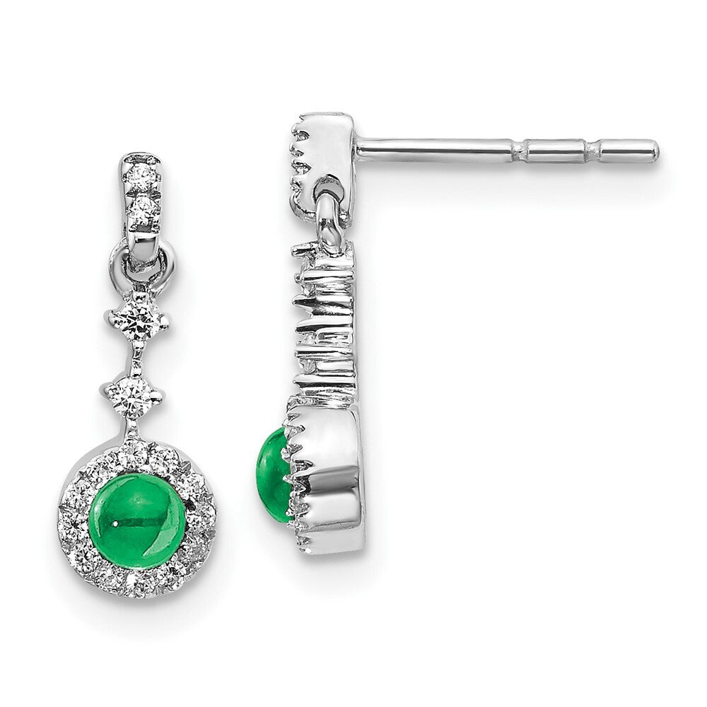 14k White Gold Diamond and Cabochon Emerald Drop & Dangle Earrings