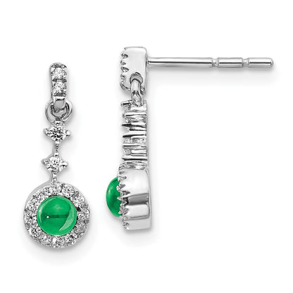 14k White Gold Diamond and Cabochon Emerald Drop & Dangle Earrings