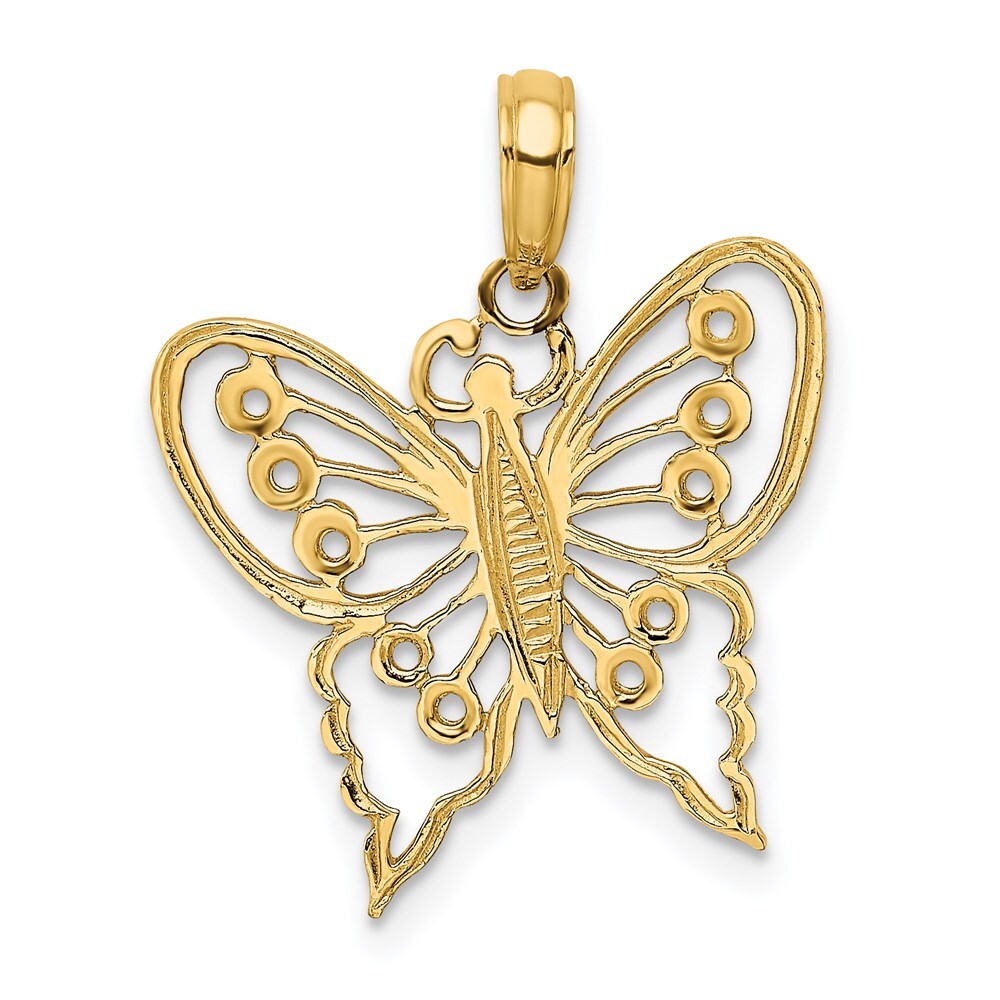 14k Yellow Gold Cut-Out Butterfly Charm Pendant for Women