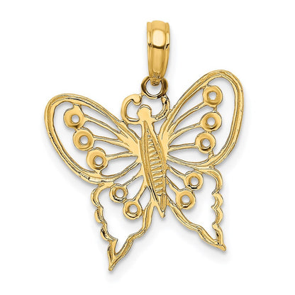 14k Yellow Gold Cut-Out Butterfly Charm Pendant for Women