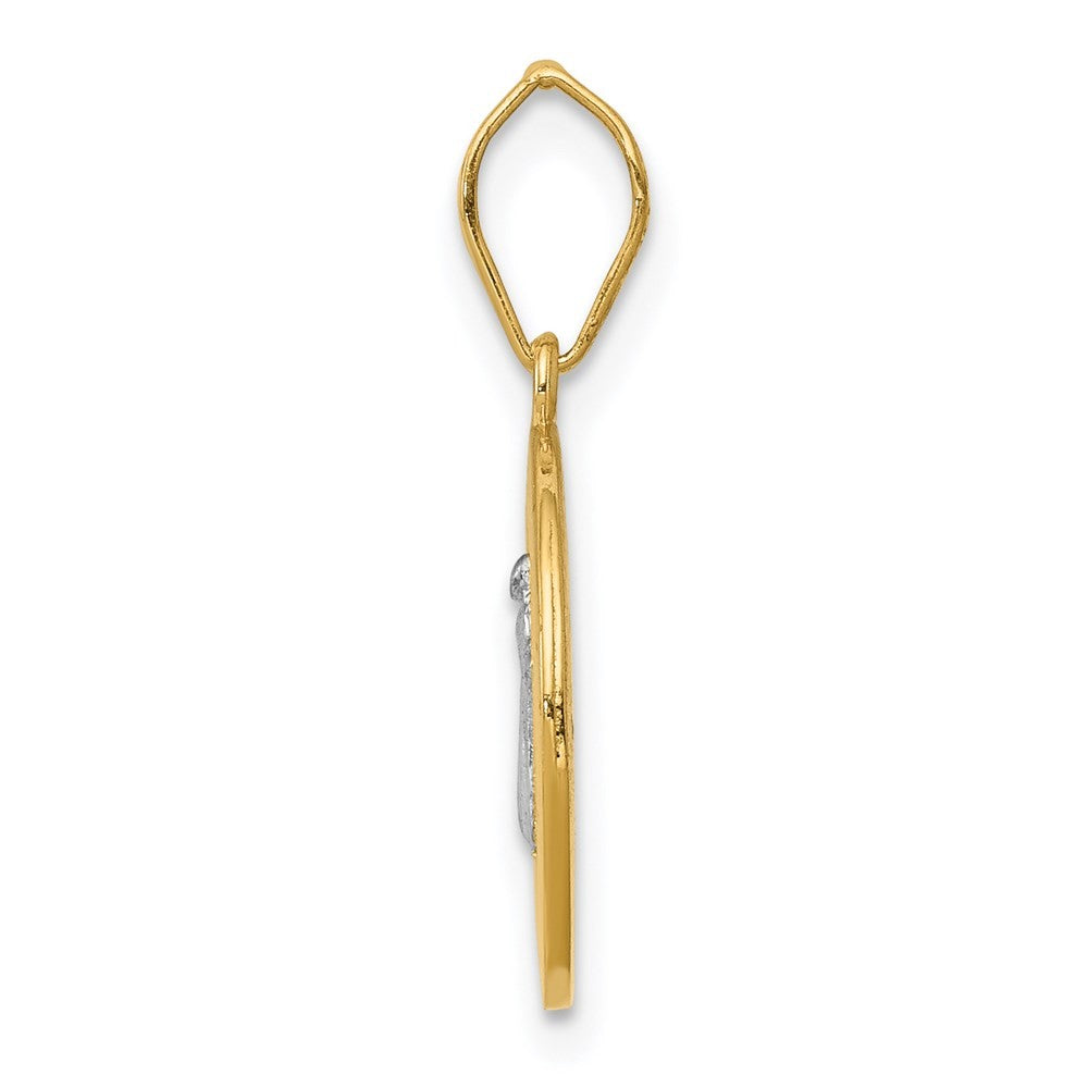14k Yellow Gold With Rhodium Circle St. Benedict Medal Pendant