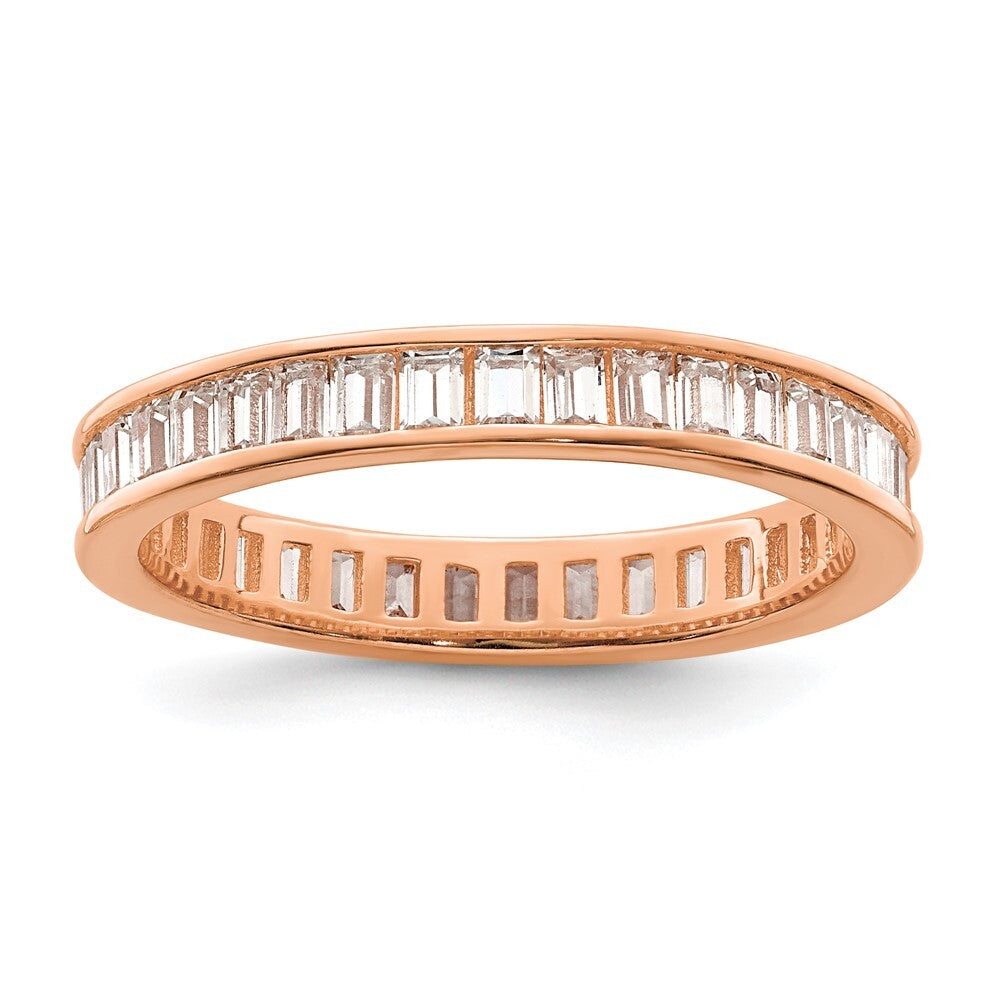 Sterling Silver Polished Rose-tone Channel Set CZ Band Size 7