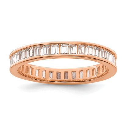 Sterling Silver Polished Rose-tone Channel Set CZ Band Size 7