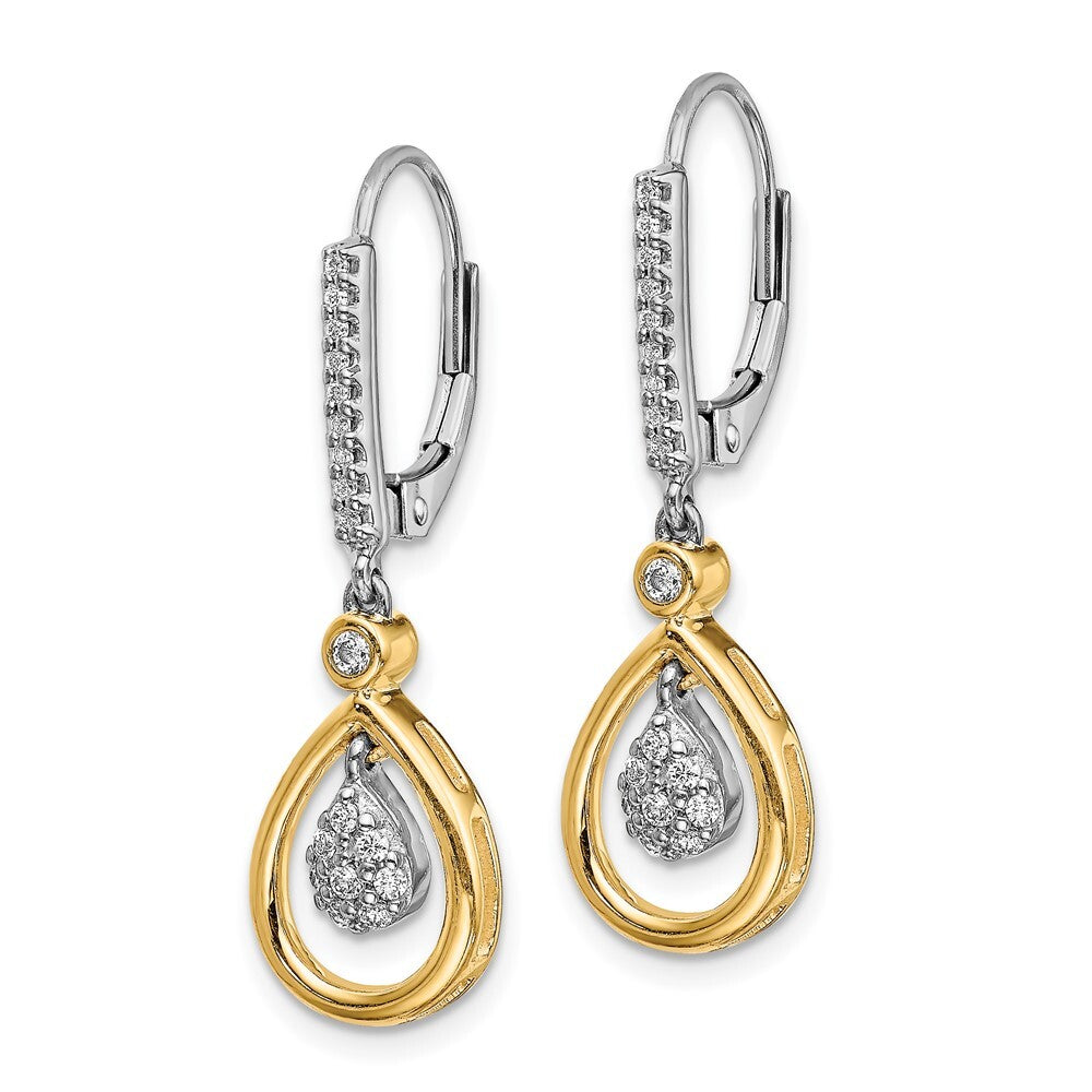 14k Two-Tone Gold Oval Cluster Diamond Leverback Drop & Dangle Earrings