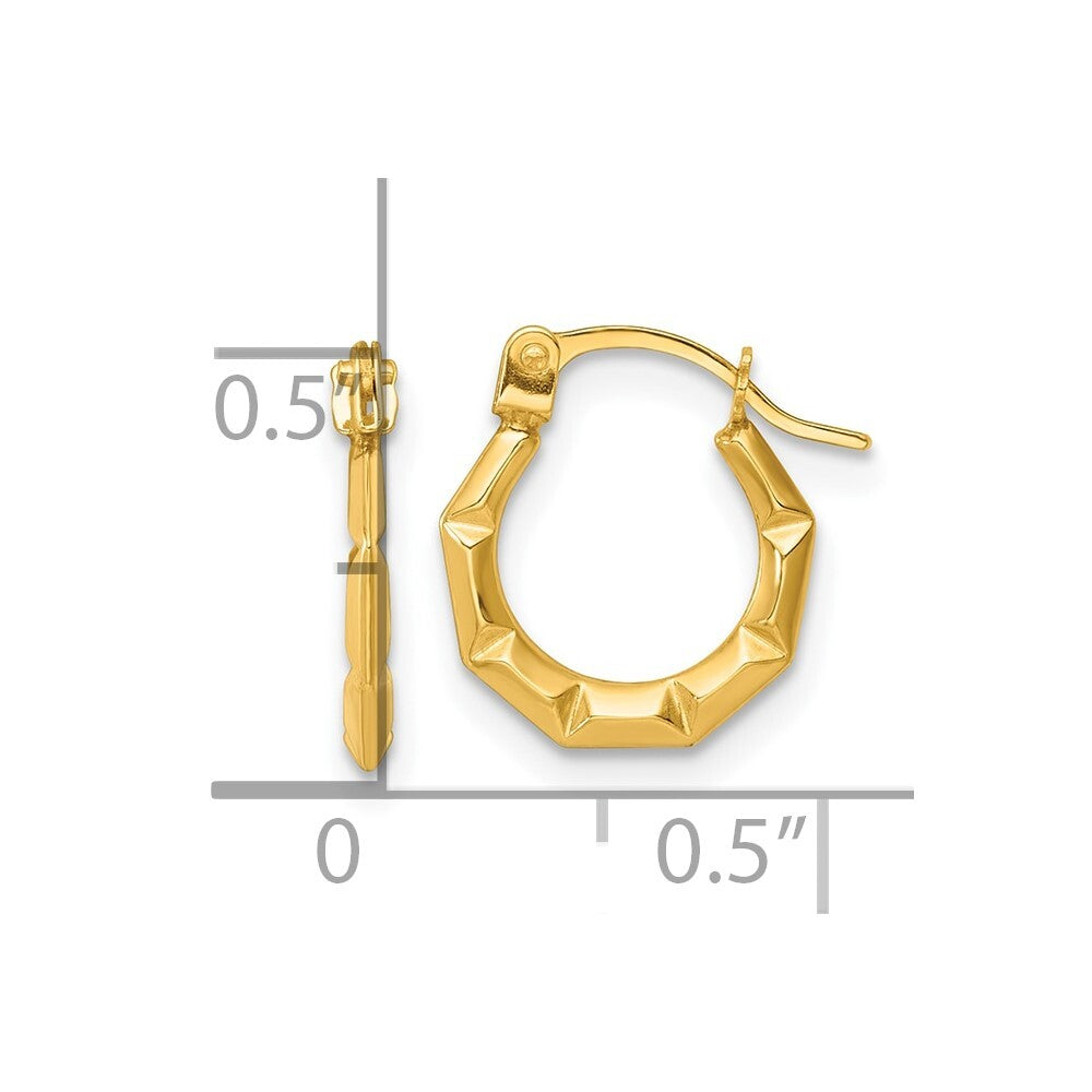14k Yellow Gold Polished and Grooved Hoop earrings Gift for Women