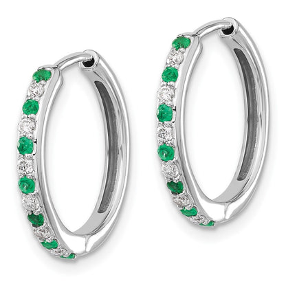 14k White Gold Diamond and Emerald Hinged Hoop Earrings