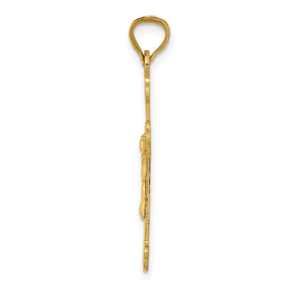 14k Yellow Gold Polished Satin and Diamond-cut Crucifix Pendant