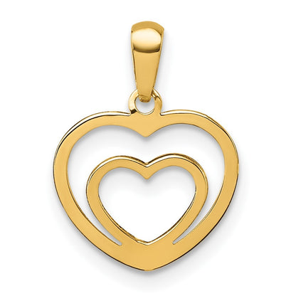 14k Yellow Gold Polished Double Heart Pendant