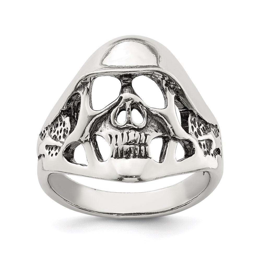Sterling Silver Antiqued Skull Ring Size 10