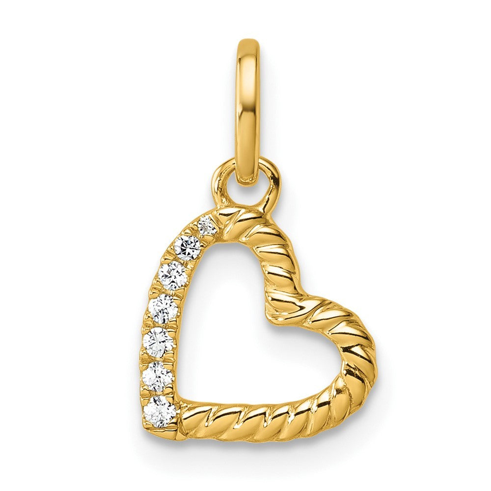 14k Yellow Gold Polished Diamond Twisted Heart Pendant