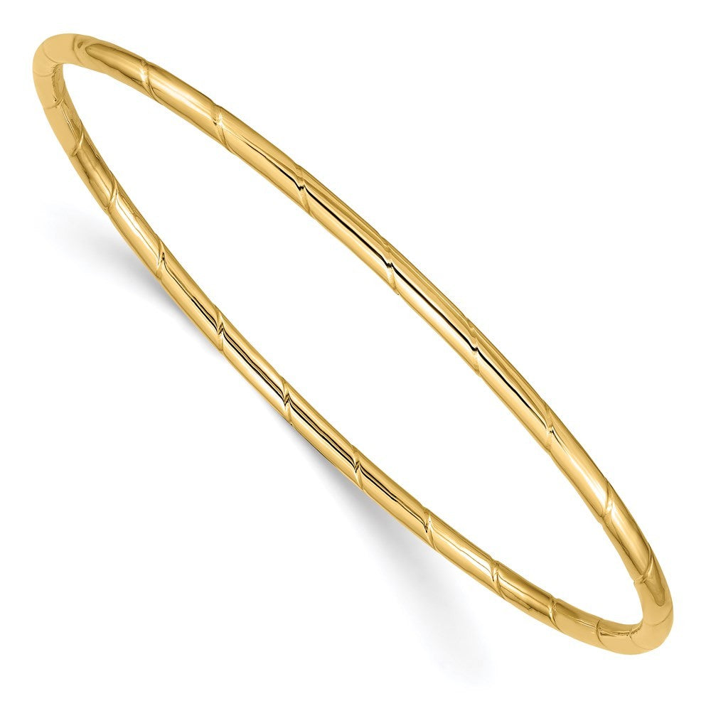 14k Yellow Gold Polished Grooved 2.50mm Slip-on Round Bangle Bracelet