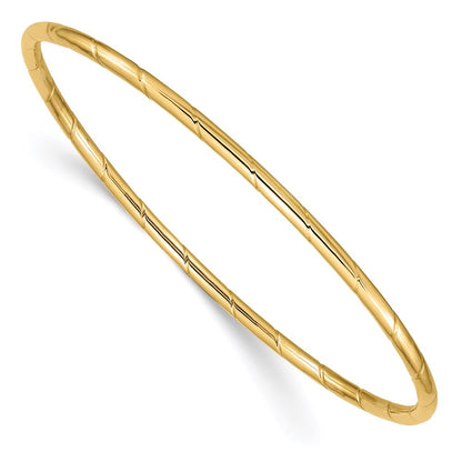 14k Yellow Gold Polished Grooved 2.50mm Slip-on Round Bangle Bracelet