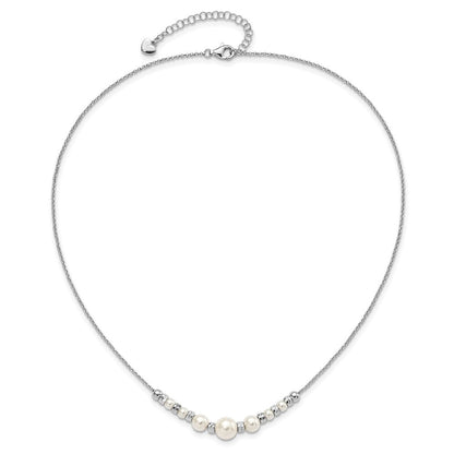 Sterling Silver RH-pltd Diamond-cut Bead Glass Pearl w/2in ext Necklace