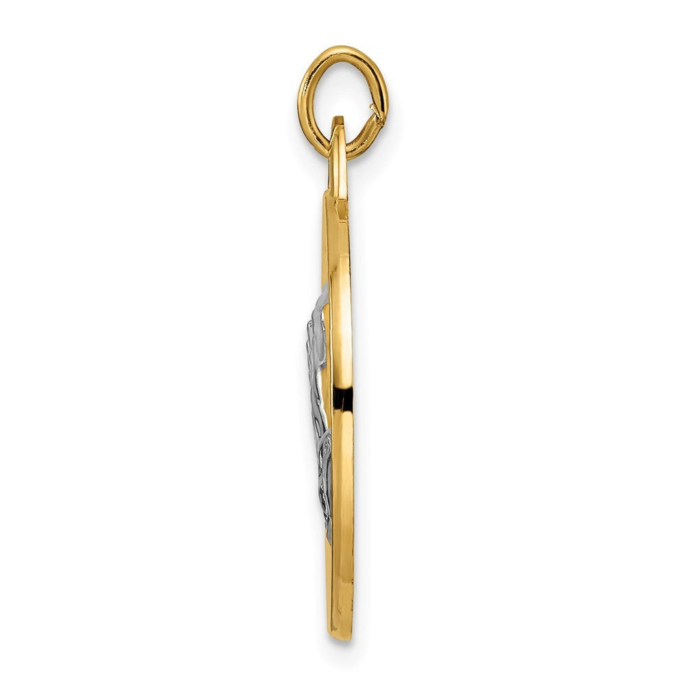 14k Yellow Gold Polished and Satin Solid Praying Hands Disc Pendant