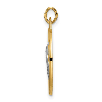 14k Yellow Gold Polished and Satin Solid Praying Hands Disc Pendant