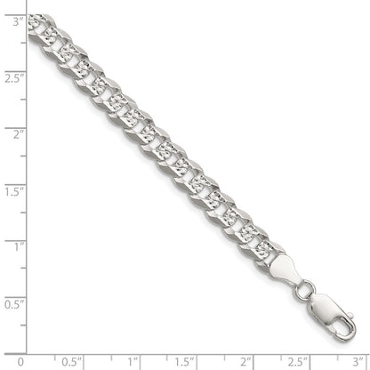 Sterling Silver 6.75mm Flat Diamond-Cut Pave Curb Chain Bracelet