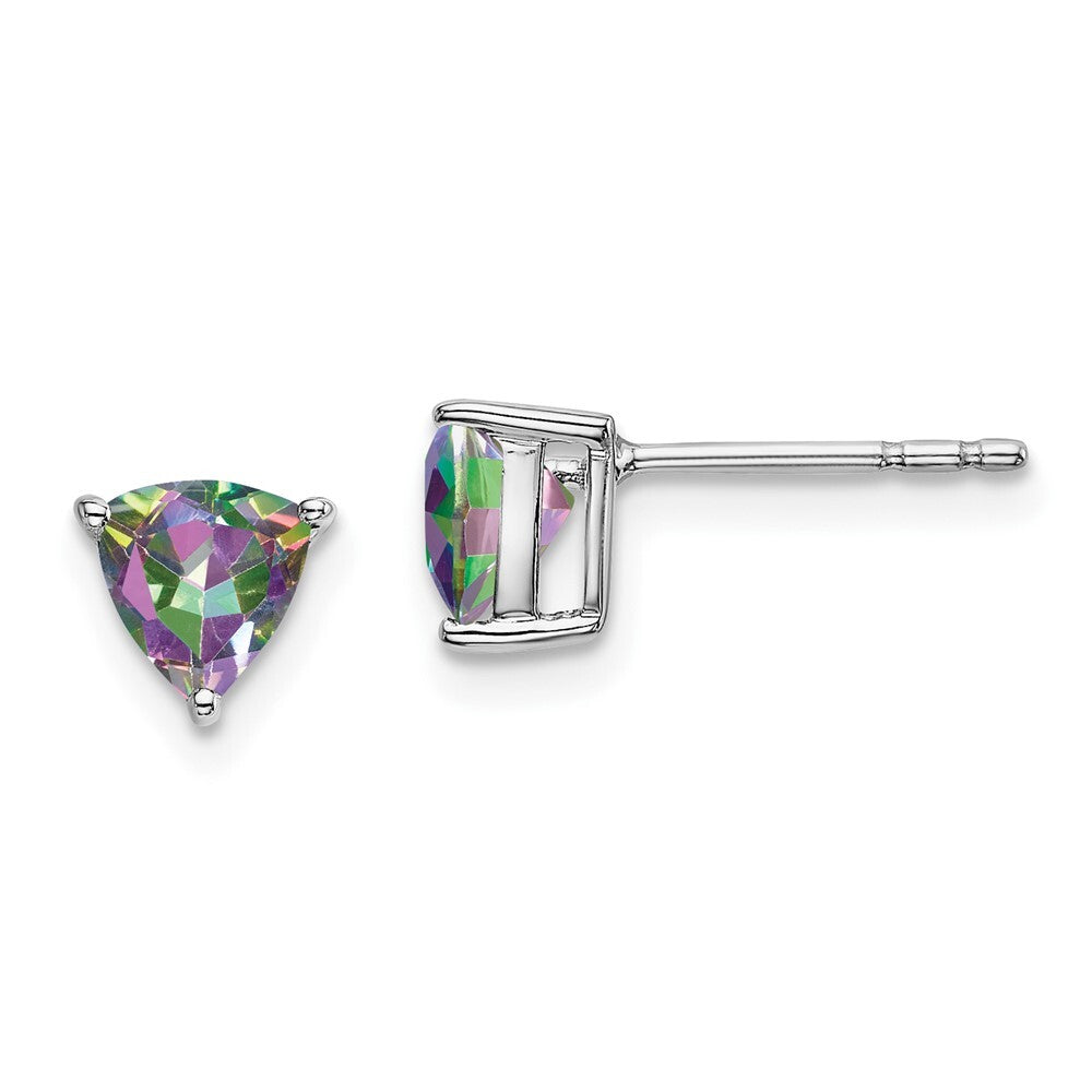 14k White Gold Trillion Mystic Fire Topaz Stud Earrings Gift for Women