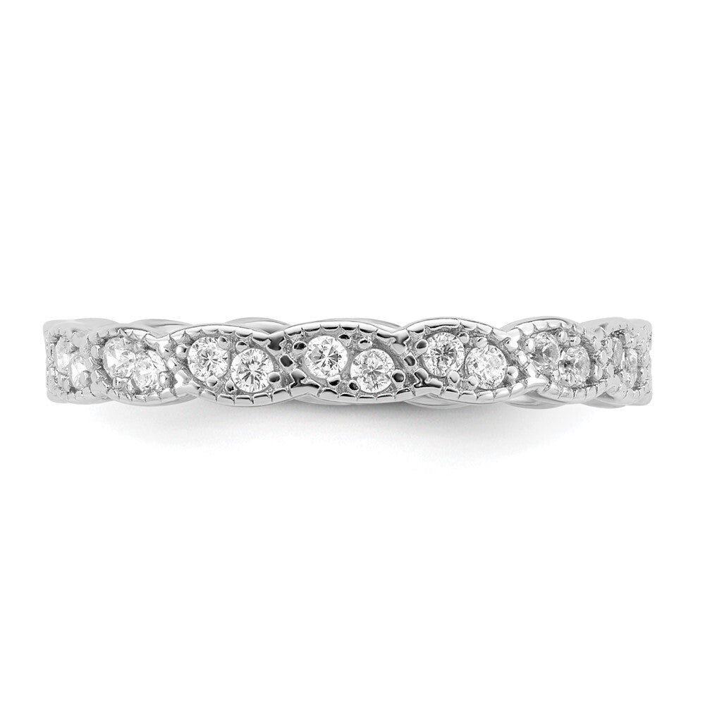 Sterling Silver Rhodium-plated Fancy Scalloped Cubic Zirconia Band Size 7