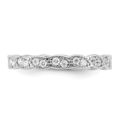 Sterling Silver Rhodium-plated Fancy Scalloped Cubic Zirconia Band Size 7