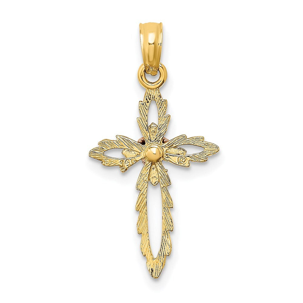 14k Two-tone Gold Cross  Heart Charm Pendant for Women