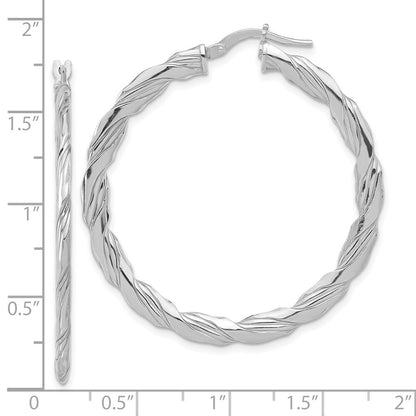 Sterling Silver RH-plated Polished and Textured Twisted Hoop Earrings