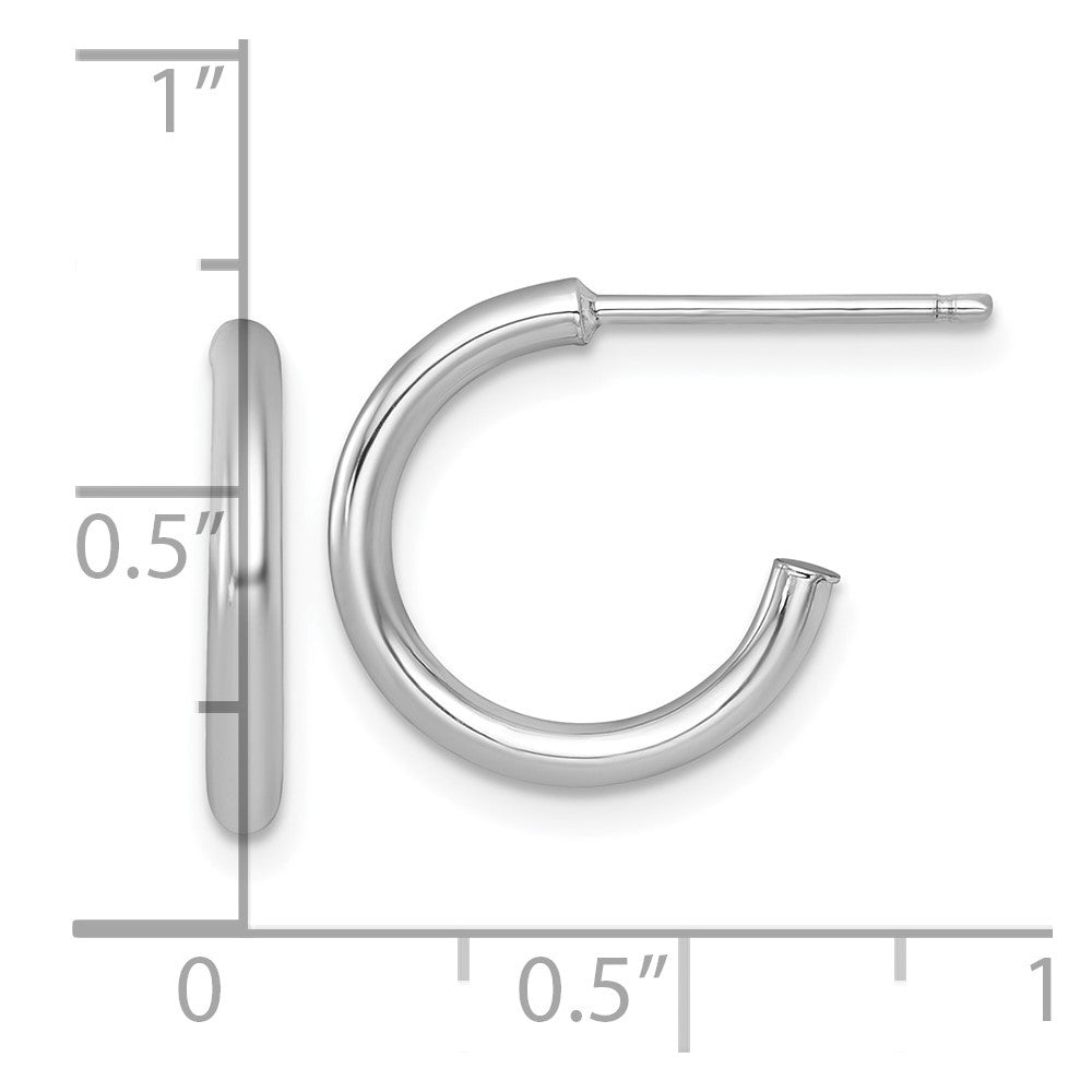 14k White Gold Polished 2.0 x 15mm Tube C-Hoop Earrings