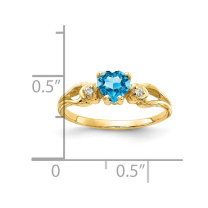 14k Yellow Gold 5mm Heart Blue Topaz A Diamond ring