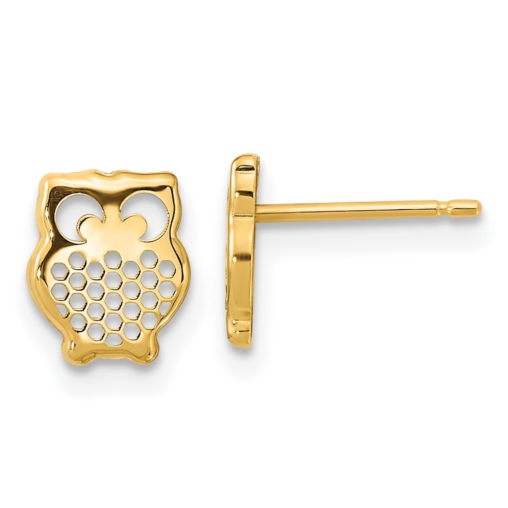 14k Yellow Gold Gold Textured Owl Stud Earrings Gift for Women