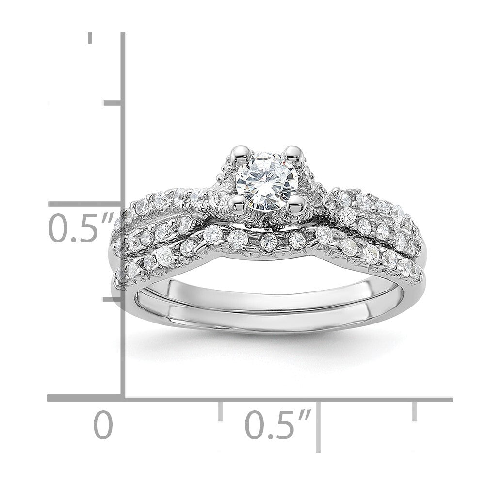 Sterling Silver Rhodium-plated 2-Piece Cubic Zirconia Wedding Set Ring Size 6