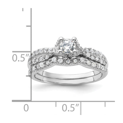 Sterling Silver Rhodium-plated 2-Piece Cubic Zirconia Wedding Set Ring Size 6