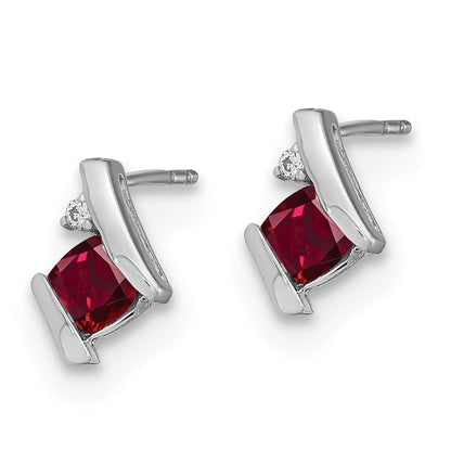 Sterling Silver Antique Cushion Cr. Ruby and Diamond Earrings