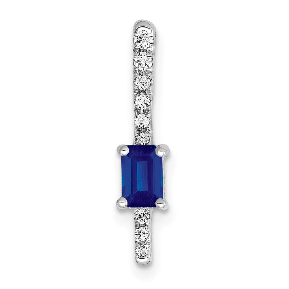 14k White Gold Diamond and .24 Sapphire Fancy Chain Slide Pendant for Women