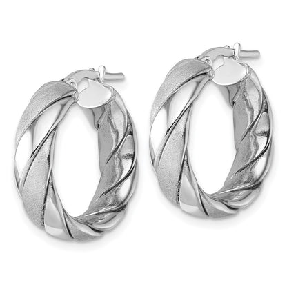 Sterling Silver Polished & Scratch Finish 6.0 x 21mm Twisted Tube Hoop Earrings