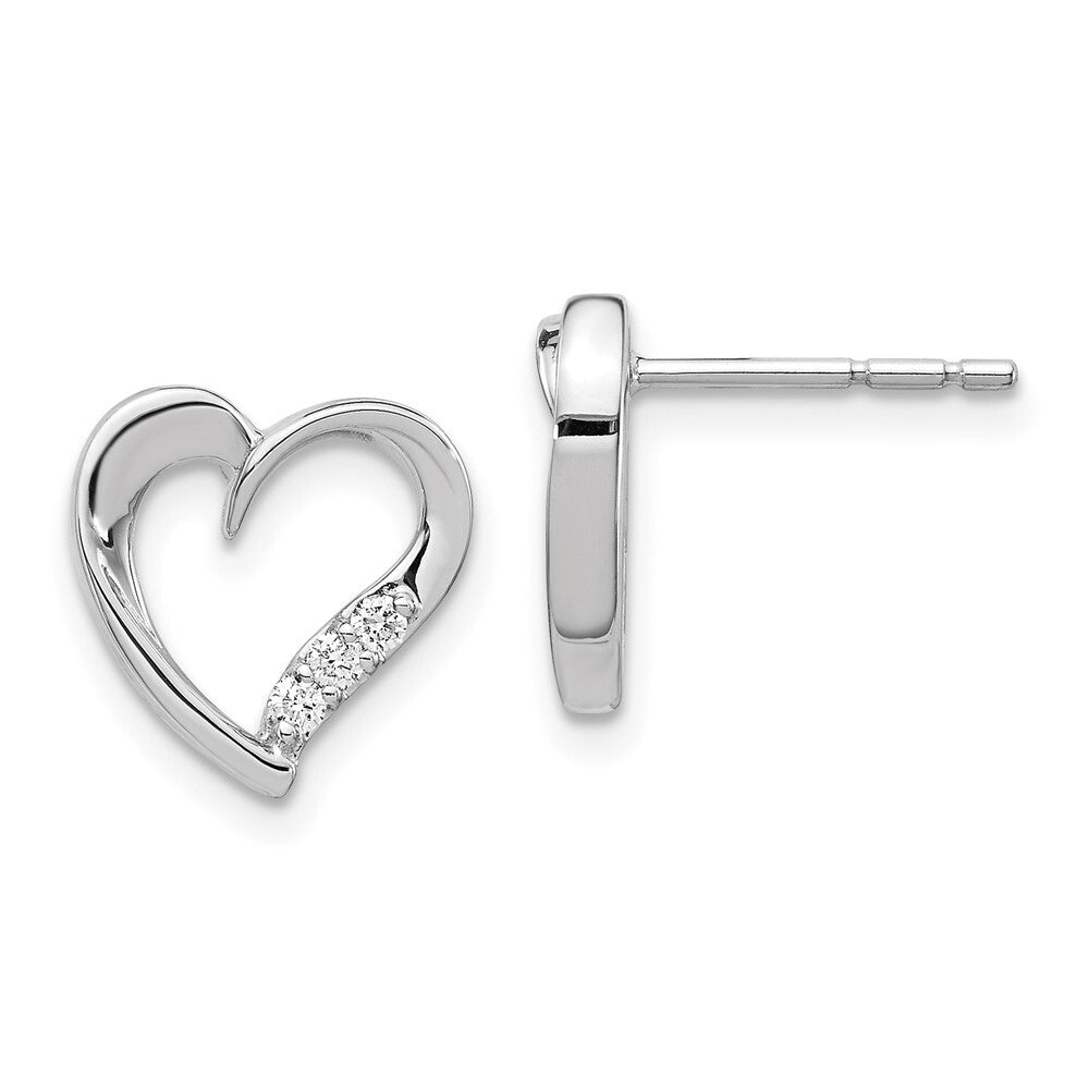 14k White Gold Diamond Heart Stud Earrings