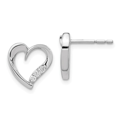 14k White Gold Diamond Heart Stud Earrings