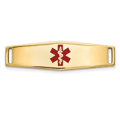 14k Yellow Gold  24x7mm Centered Red Epoxy Enameled Medical ID Plate # 816