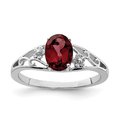 Sterling Silver Rhodium-plated Garnet Ring Size 8