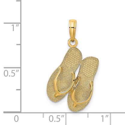14k Yellow Gold Large SAN DIEGO Double Flip-Flop Charm Pendant for Women