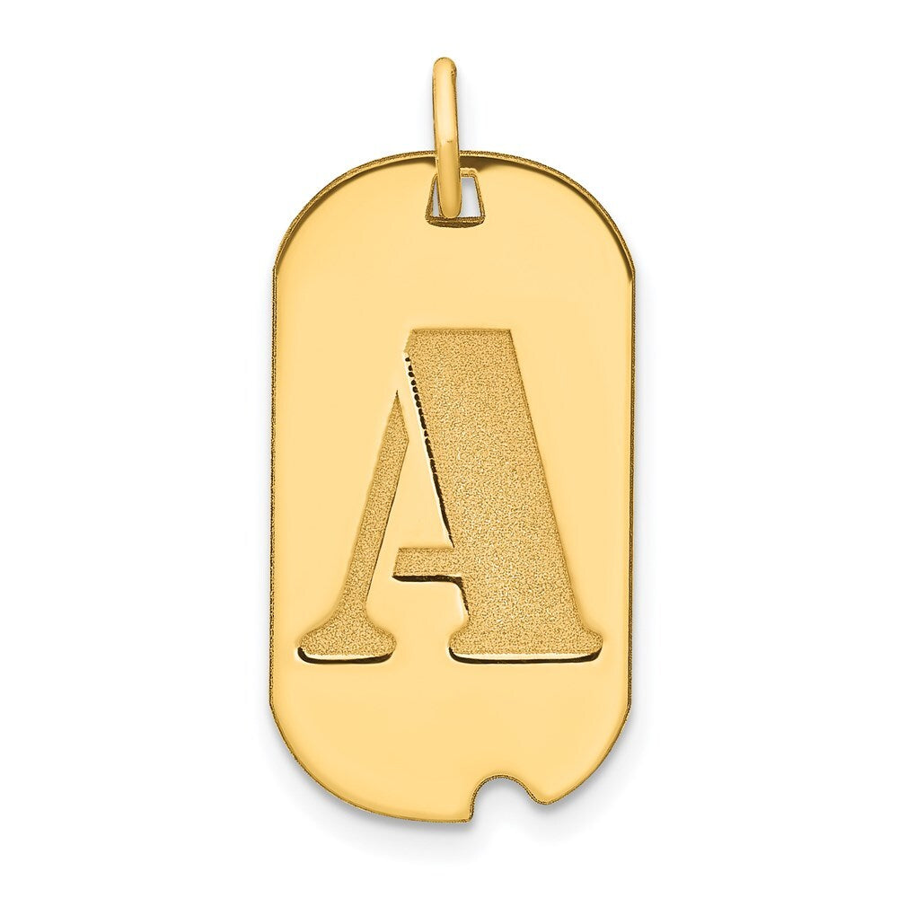 14k Yellow Gold Polished Letter A Initial Dog Tag Pendant for Women