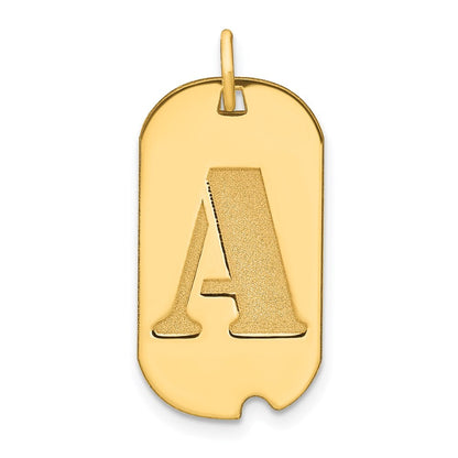 14k Yellow Gold Polished Letter A Initial Dog Tag Pendant for Women