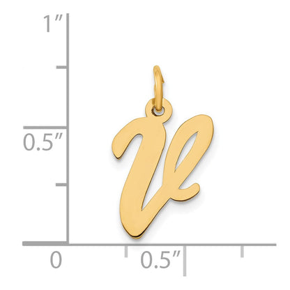 14k Yellow Gold Medium Script Letter V Initial Charm Pendant for Women