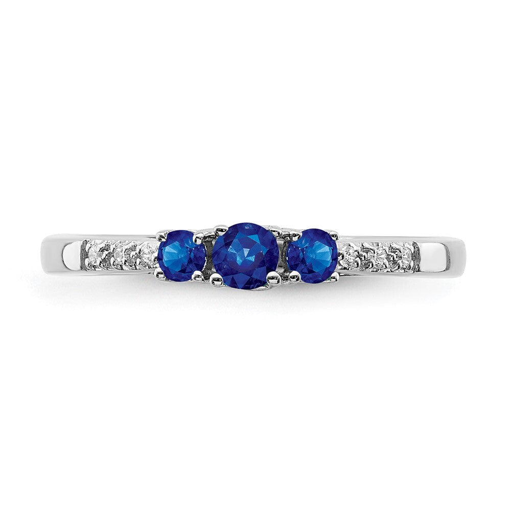 14k White Gold Sapphire and Diamond 3-stone Ring Size 7