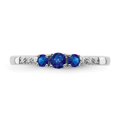 14k White Gold Sapphire and Diamond 3-stone Ring Size 7