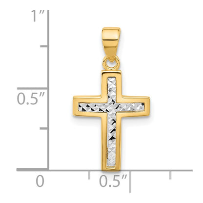 14k Two-tone Gold Polished and Diamond-cut Cross Pendant for Women