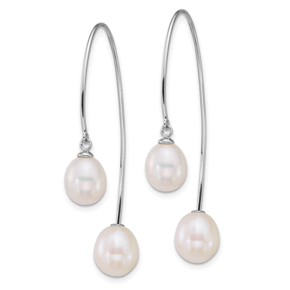 Sterling Silver White Teardrop Cultured Pearl Front & Back Threader Earrings