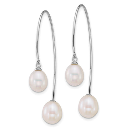 Sterling Silver White Teardrop Cultured Pearl Front & Back Threader Earrings