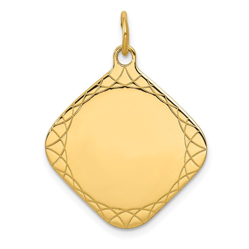 14k Yellow Gold Patterned .018 Gauge Diamond-Shaped Engravable Disc Charm