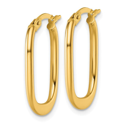 14k Yellow Gold Polished Oval Tapered Tube Hoop Earrings