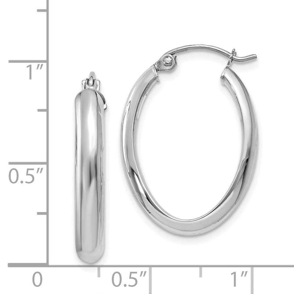 14k White Gold Polished 3.5mm Oval Hoop Earrings Gift for Women